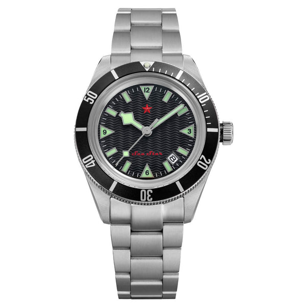 Red Star SEA STAR Watch with Black Dial and Black Bezel #7074G-C