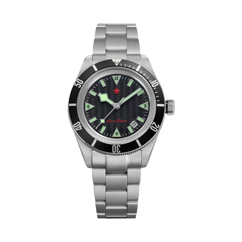 Red Star SEA STAR Watch with Black Dial and Black Bezel #7074G-C