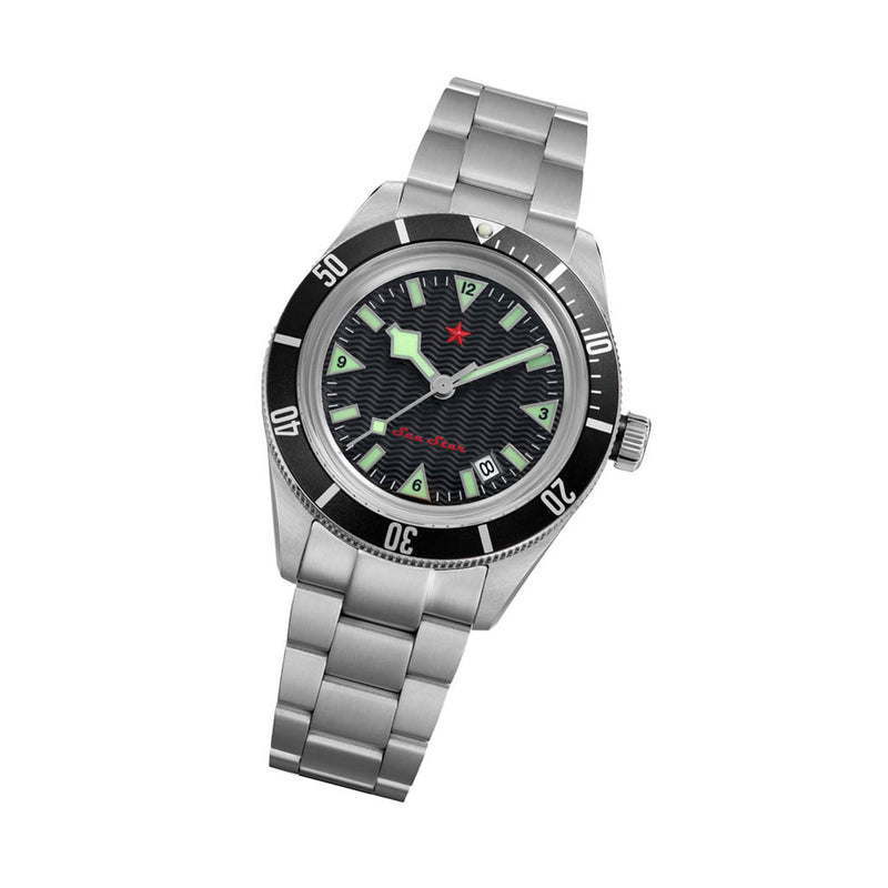 Red Star SEA STAR Watch with Black Dial and Black Bezel #7074G-C