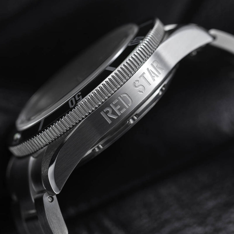 Red Star SEA STAR Watch with Black Dial and Black Bezel #7074G-C