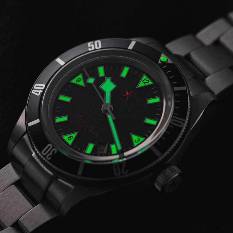 Red Star SEA STAR Watch with Black Dial and Black Bezel #7074G-C