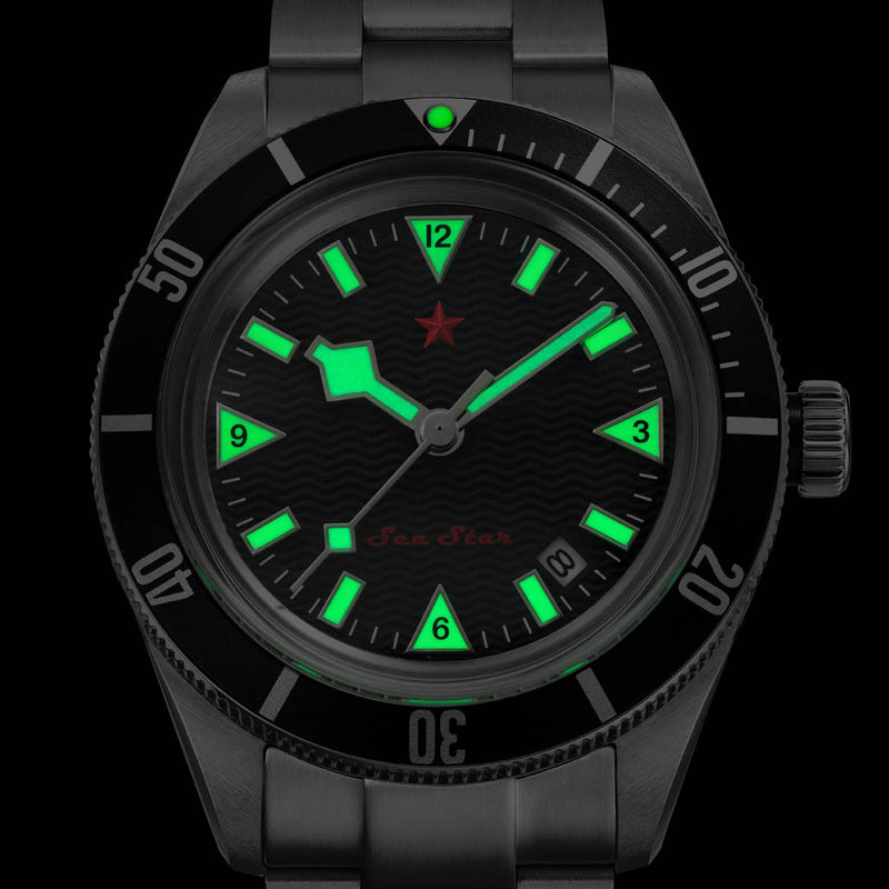 Red Star SEA STAR Watch with Black Dial and Black Bezel #7074G-C