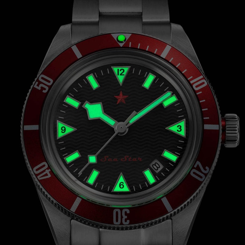 Red Star SEA STAR Watch with Black Dial and Red Bezel #7074G-D