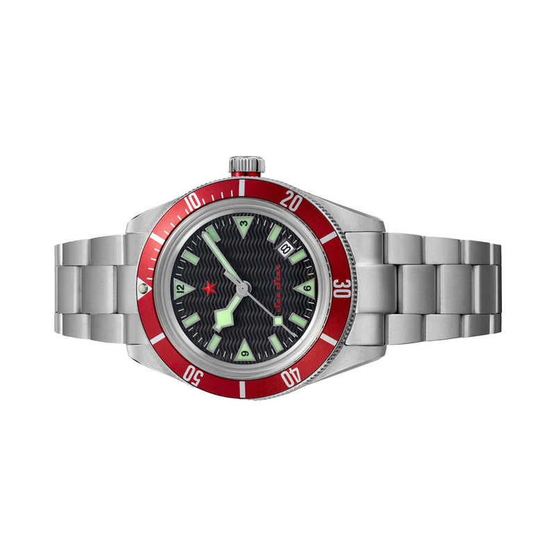 Red Star SEA STAR Watch with Black Dial and Red Bezel #7074G-D