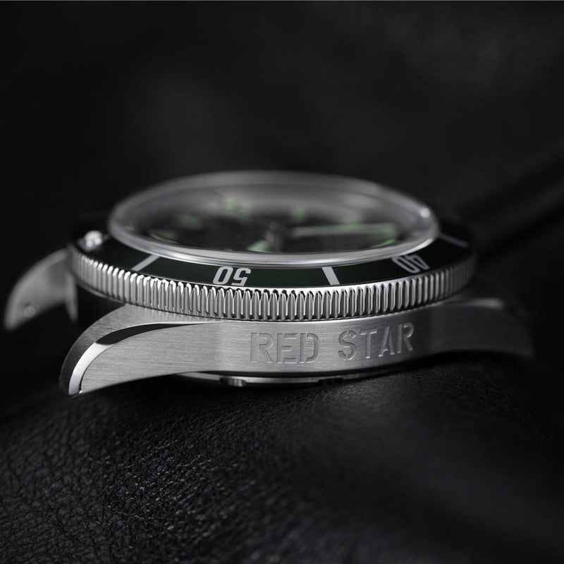 Red Star SEA STAR Watch with Black Dial and Green Bezel #7074G-E