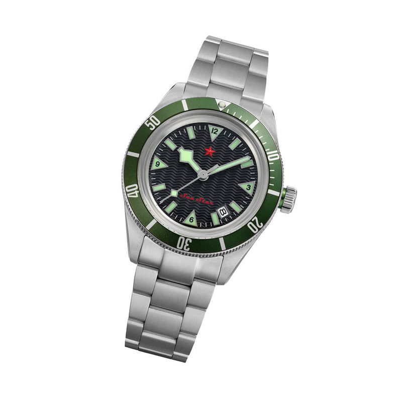 Red Star SEA STAR Watch with Black Dial and Green Bezel #7074G-E
