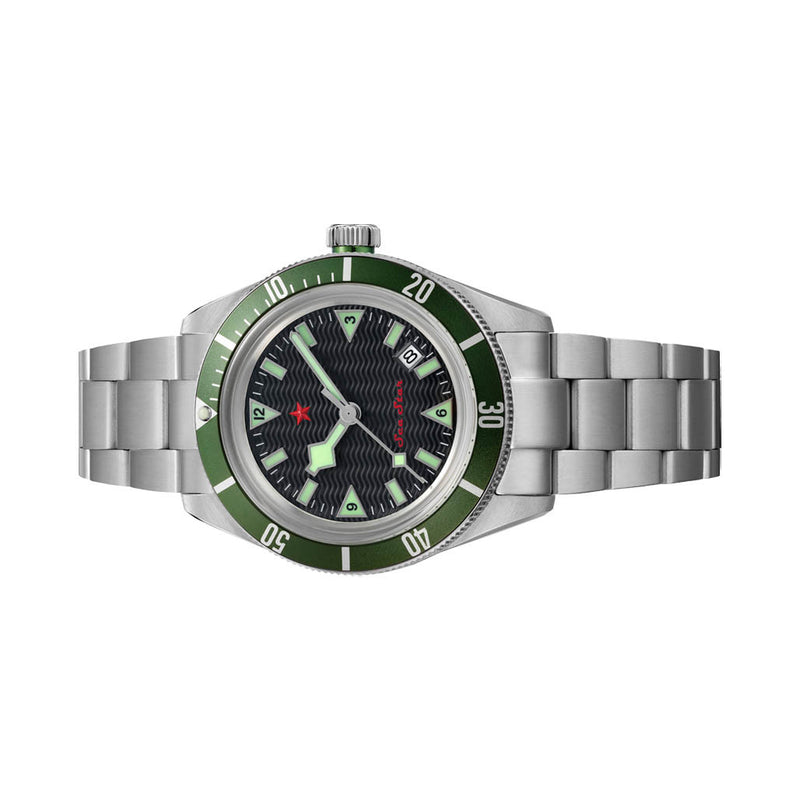 Red Star SEA STAR Watch with Black Dial and Green Bezel #7074G-E