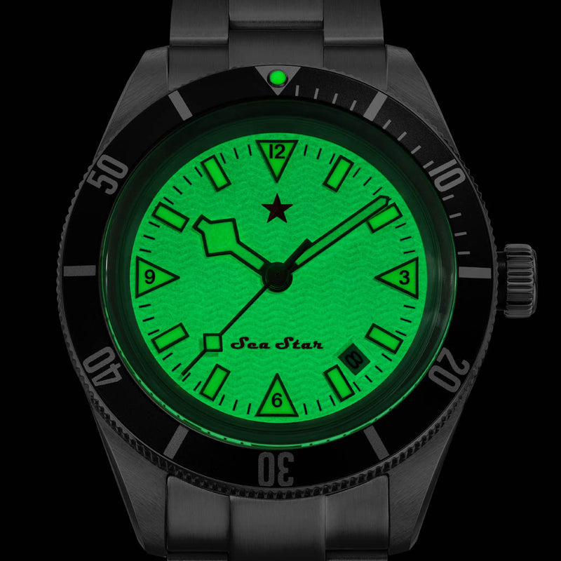 Red Star SEA STAR Watch with Full Lume Dial and Black Bezel #7074G-F