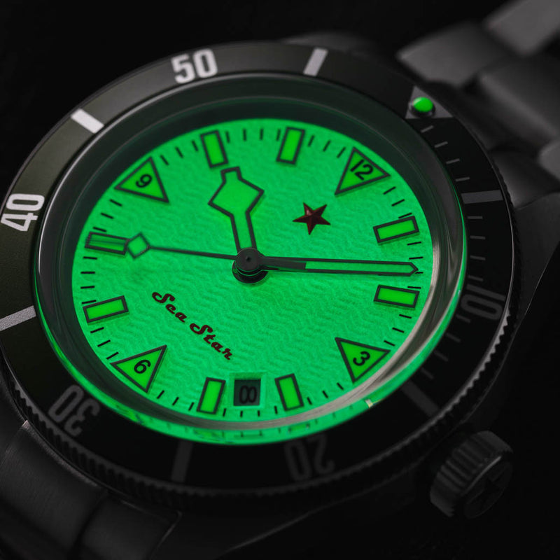 Red Star SEA STAR Watch with Full Lume Dial and Black Bezel #7074G-F