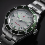 Red Star SEA STAR Watch with Full Lume Dial and Green Bezel #7074G-H