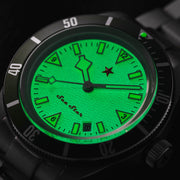 Red Star SEA STAR Watch with Full Lume Dial and Green Bezel #7074G-H