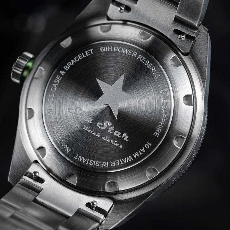 Red Star SEA STAR Watch with Full Lume Dial and Green Bezel #7074G-H