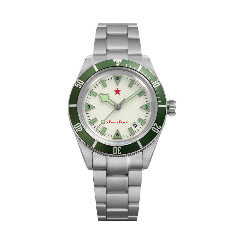 Red Star SEA STAR Watch with Full Lume Dial and Green Bezel #7074G-H