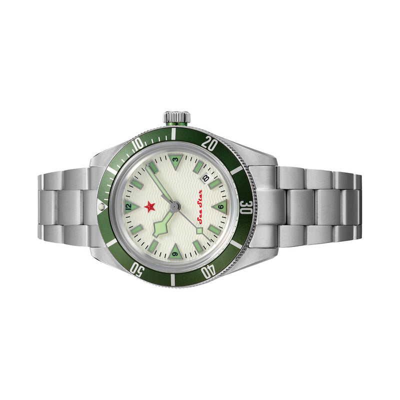 Red Star SEA STAR Watch with Full Lume Dial and Green Bezel #7074G-H