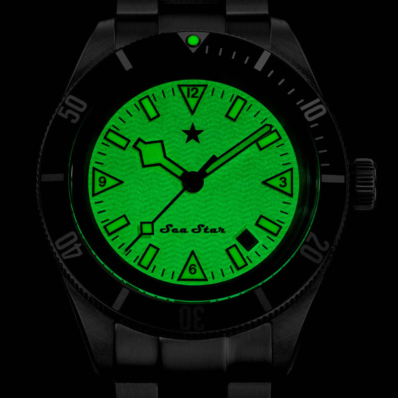 Red Star SEA STAR Watch with Full Lume Dial and Red Bezel #7074G-G