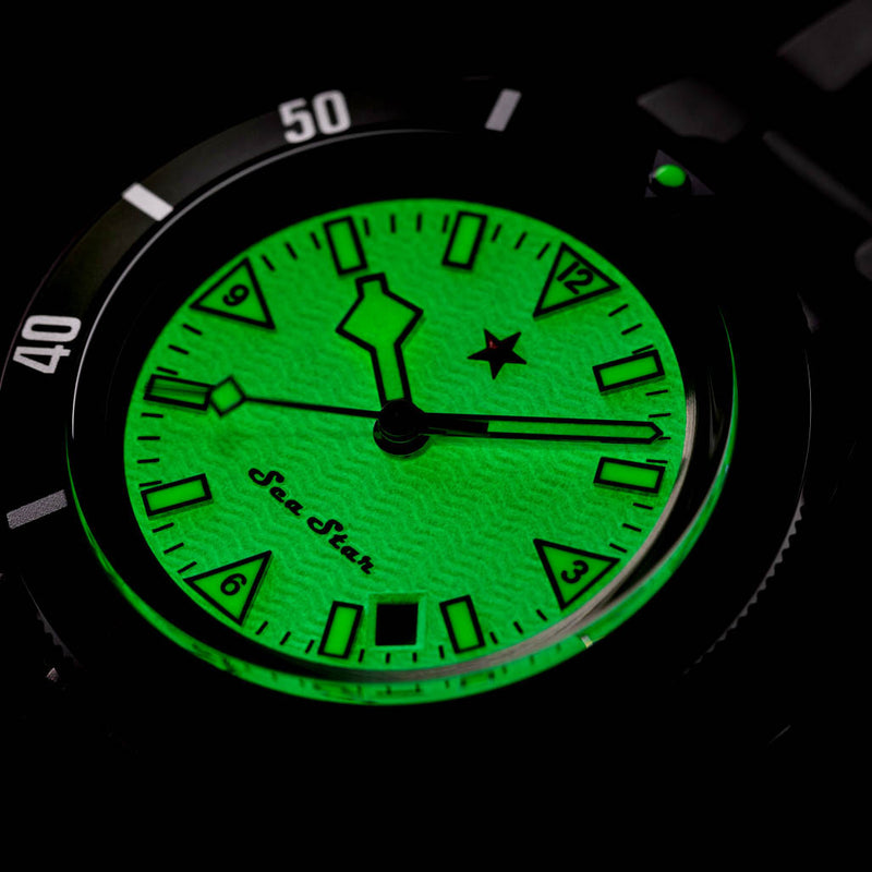 Red Star SEA STAR Watch with Full Lume Dial and Red Bezel #7074G-G