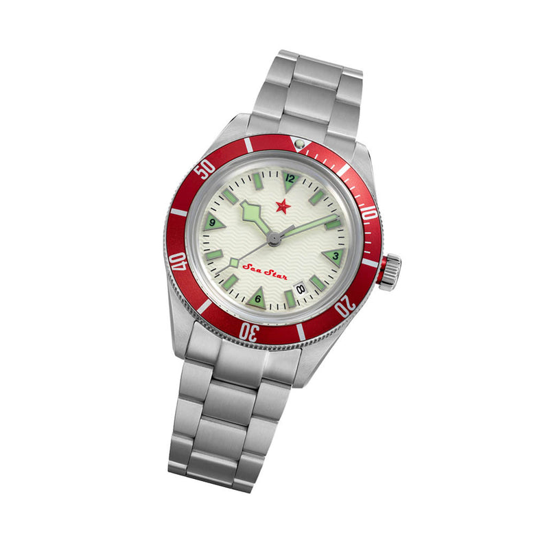 Red Star SEA STAR Watch with Full Lume Dial and Red Bezel #7074G-G