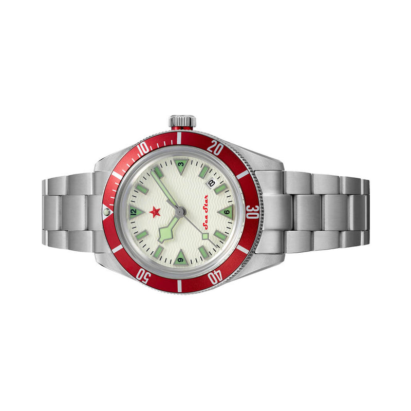 Red Star SEA STAR Watch with Full Lume Dial and Red Bezel #7074G-G