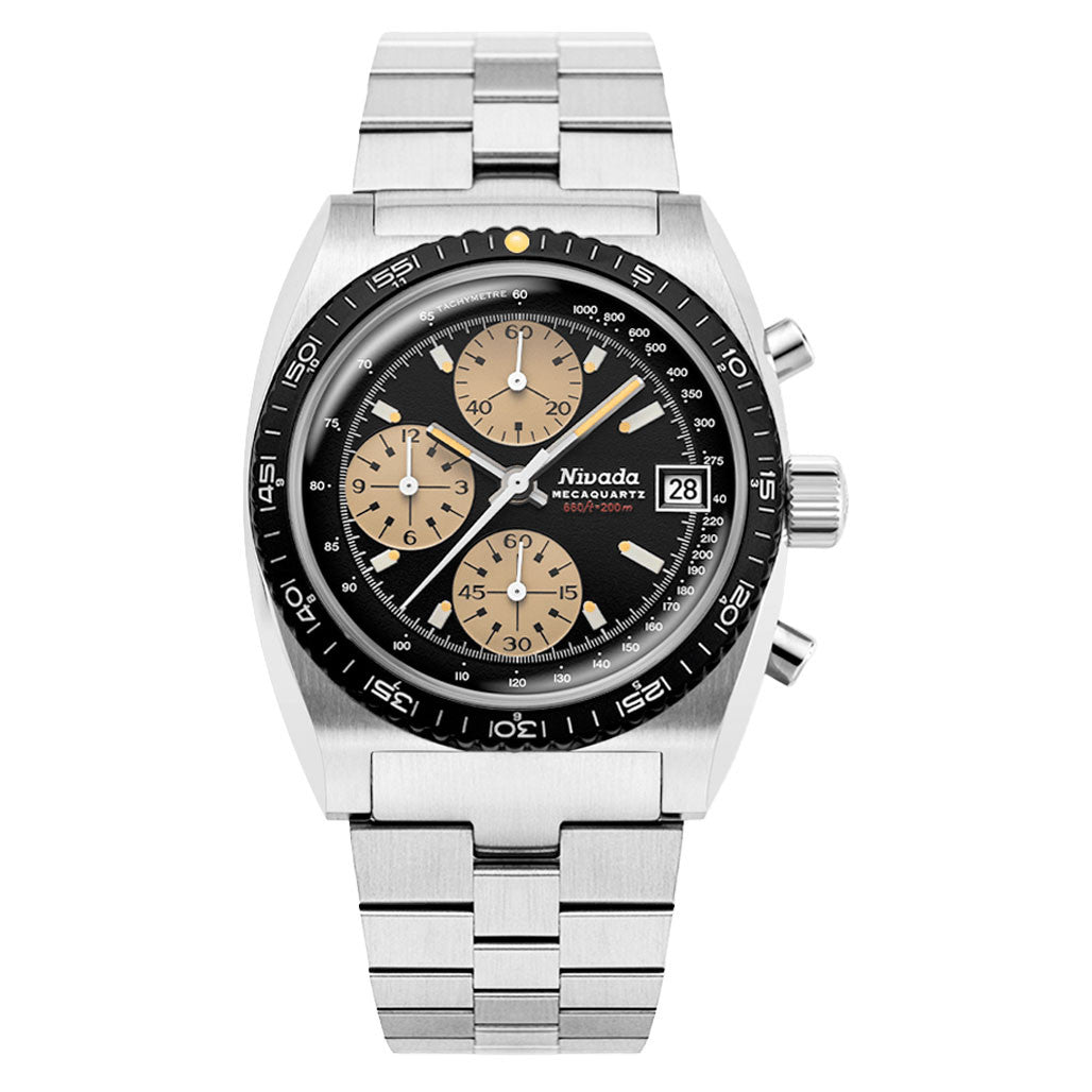 Nivada Grenchen Chronosport Mecaquartz Watch with Black Dial