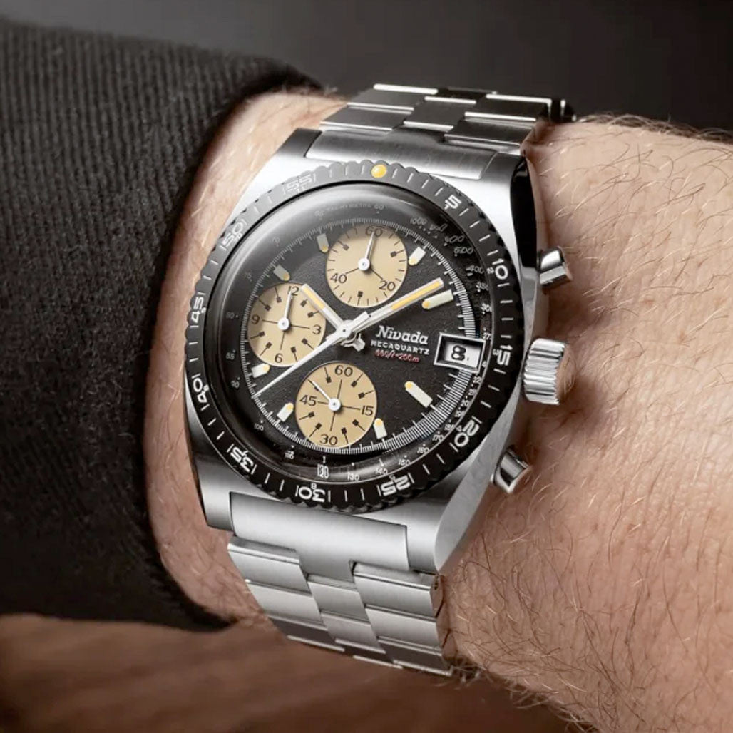 Nivada Grenchen Chronosport Mecaquartz Watch with Black Dial