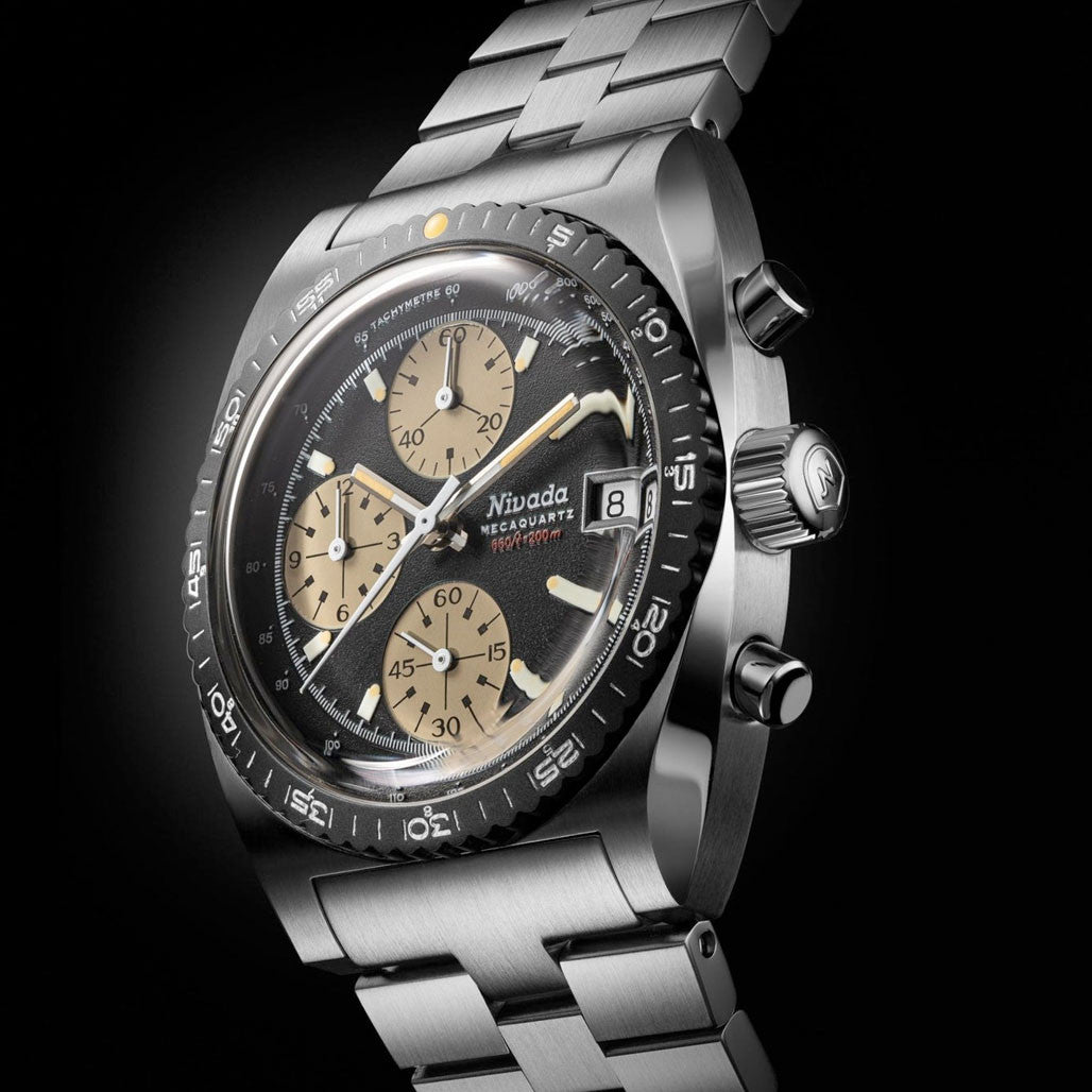 Nivada Grenchen Chronosport Mecaquartz Watch with Black Dial
