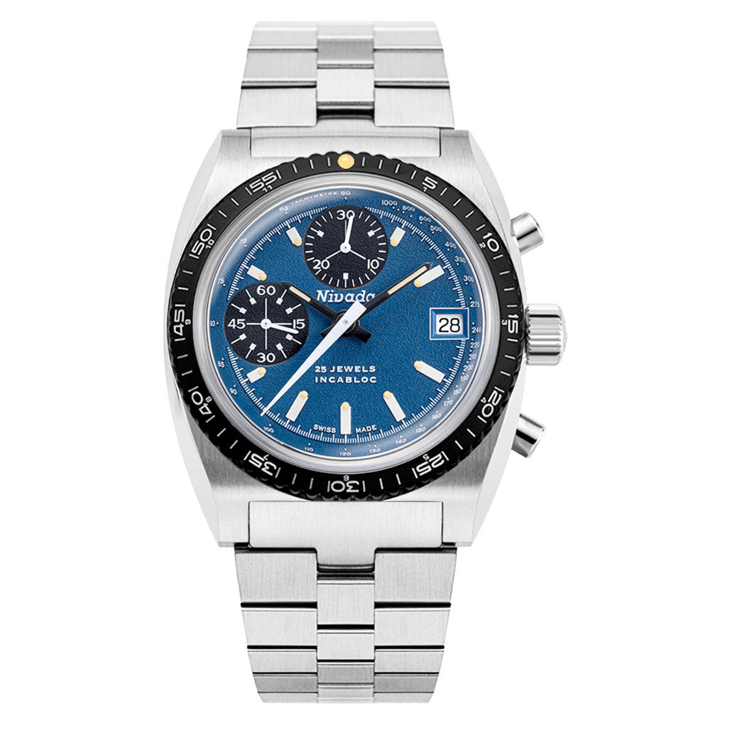 Nivada Grenchen Autochron Watch with Blue Dial #77003A45 — Long