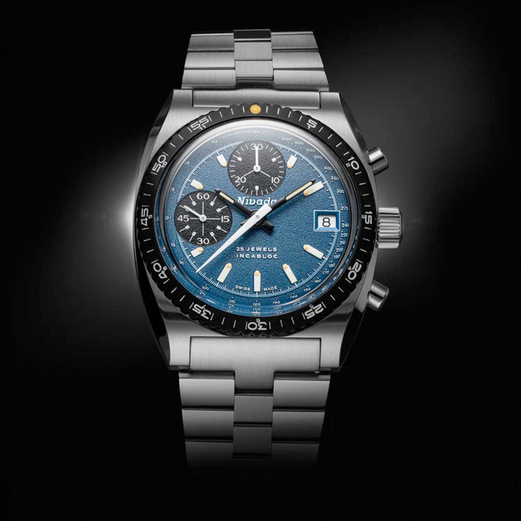 Nivada Grenchen Autochron Watch with Blue Dial #77003A45 — Long