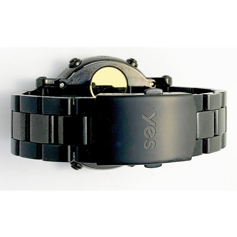 YES V7 Black Titanium World Time Watch with Blue Accents and Titanium Bracelet #7B-KB-P3 back