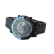 YES V7 Black Titanium World Time Watch with Blue Accents and Titanium Bracelet #7B-KB-P3 side