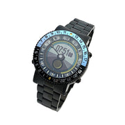 YES V7 Black Titanium World Time Watch with Blue Accents and Titanium Bracelet #7B-KB-P3 tilt