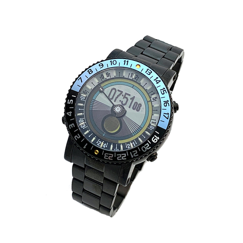 YES V7 Black Titanium World Time Watch with Blue Accents and Titanium Bracelet #7B-KB-P3 tilt