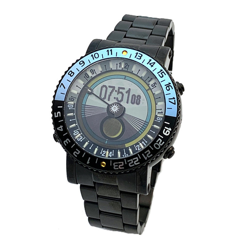 YES V7 Black Titanium World Time Watch with Blue Accents and Titanium Bracelet #7B-KB-P3 zoom