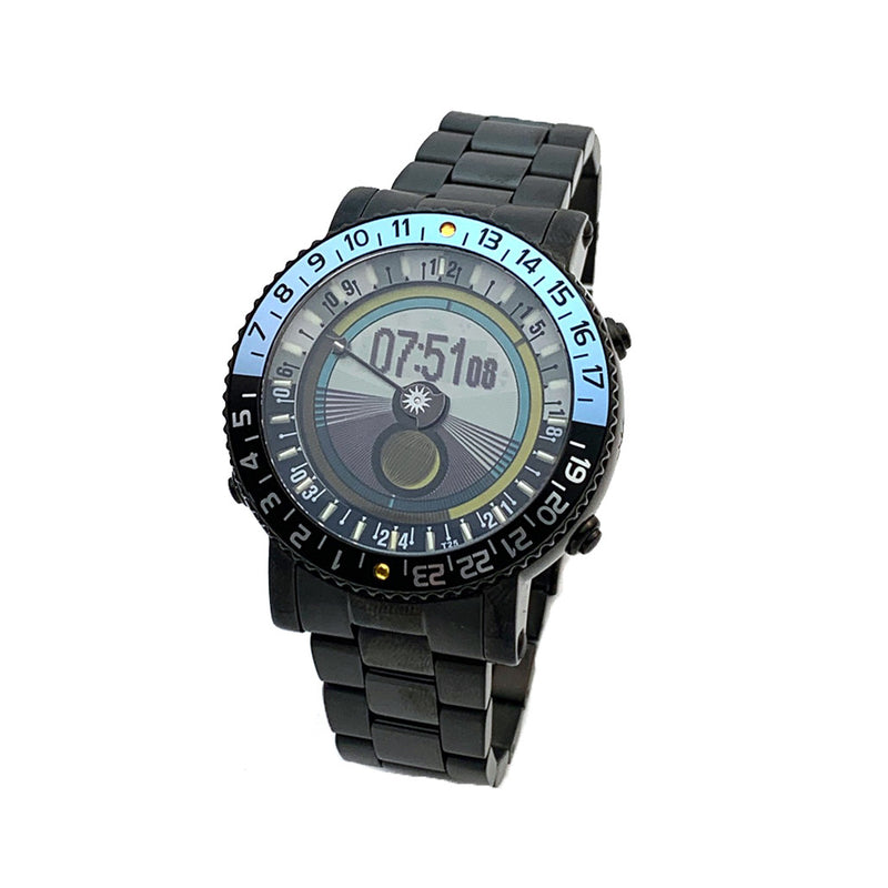YES V7 Black Titanium World Time Watch with Blue Accents and Titanium Bracelet #7B-KB-P3