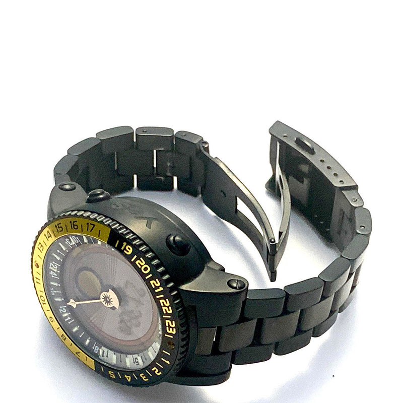 YES V7 Black Titanium World Time Watch with Yellow Accents and Titanium Bracelet #7B-OO-S3 side