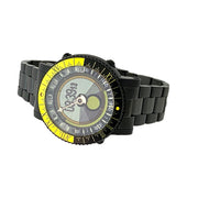 YES V7 Black Titanium World Time Watch with Yellow Accents and Titanium Bracelet #7B-OO-S3 side