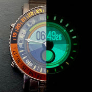 YES V7 Titanium World Time Watch with Orange Accents and Nylong Strap #7S-OO-SS lume