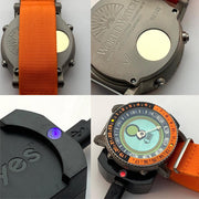 YES V7 Titanium World Time Watch with Orange Accents and Nylong Strap #7S-OO-SS packaging