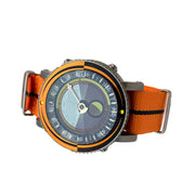 YES V7 Titanium World Time Watch with Orange Accents and Nylong Strap #7S-OO-SS side