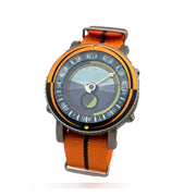 YES V7 Titanium World Time Watch with Orange Accents and Nylong Strap #7S-OO-SS