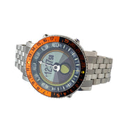 YES V7 Titanium World Time Watch with Orange Accents and Titanium Bracelet #7S-SO-P5 side