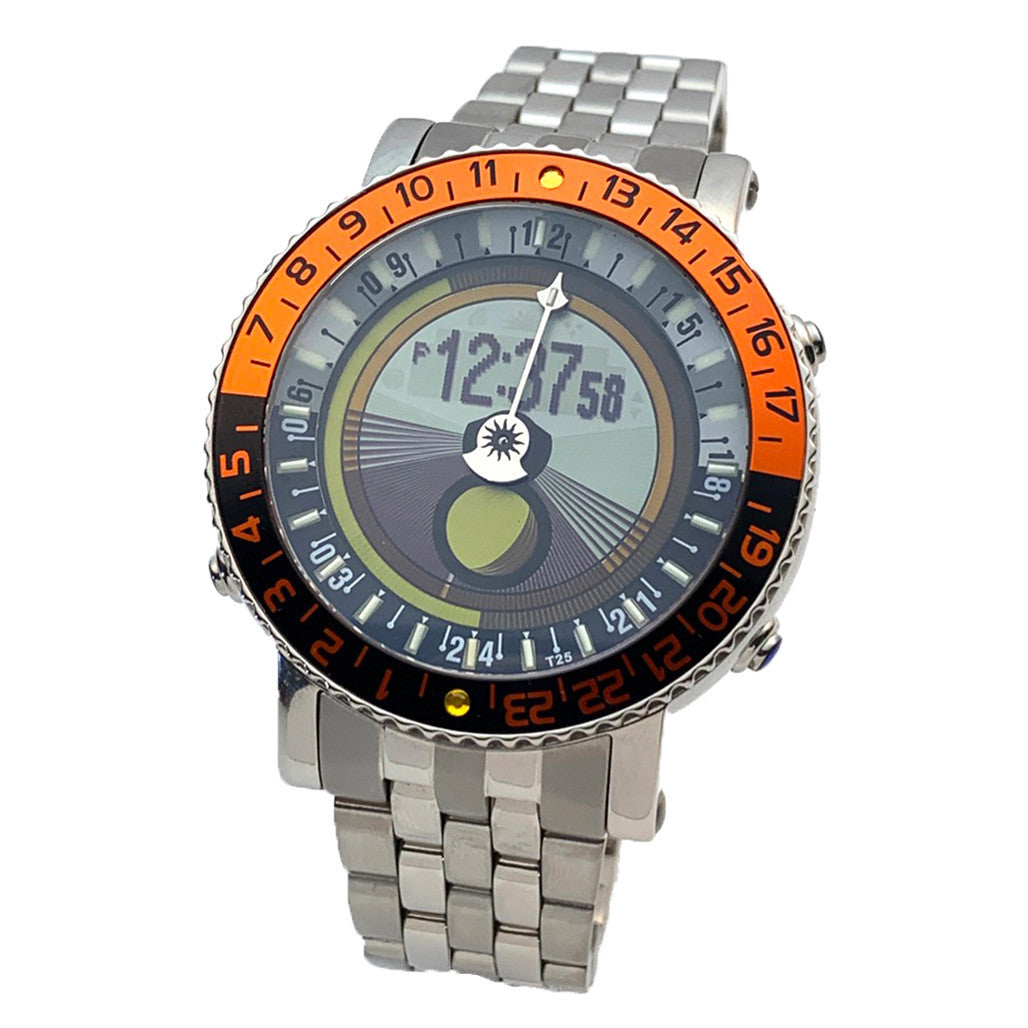 YES V7 Titanium World Time Watch with Orange Accents and Titanium