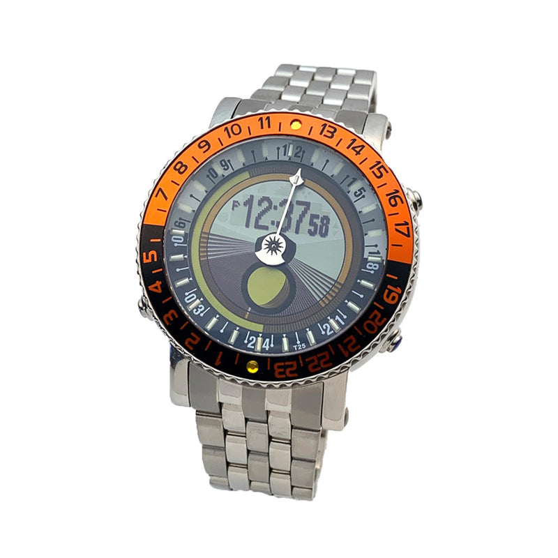 YES V7 Titanium World Time Watch with Orange Accents and Titanium Bracelet #7S-SO-P5