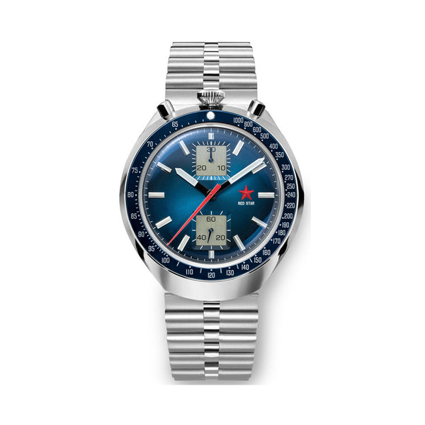 Red Star Bullhead Mechanical Chronograph with Blue Dial #8597G-1 bracelet
