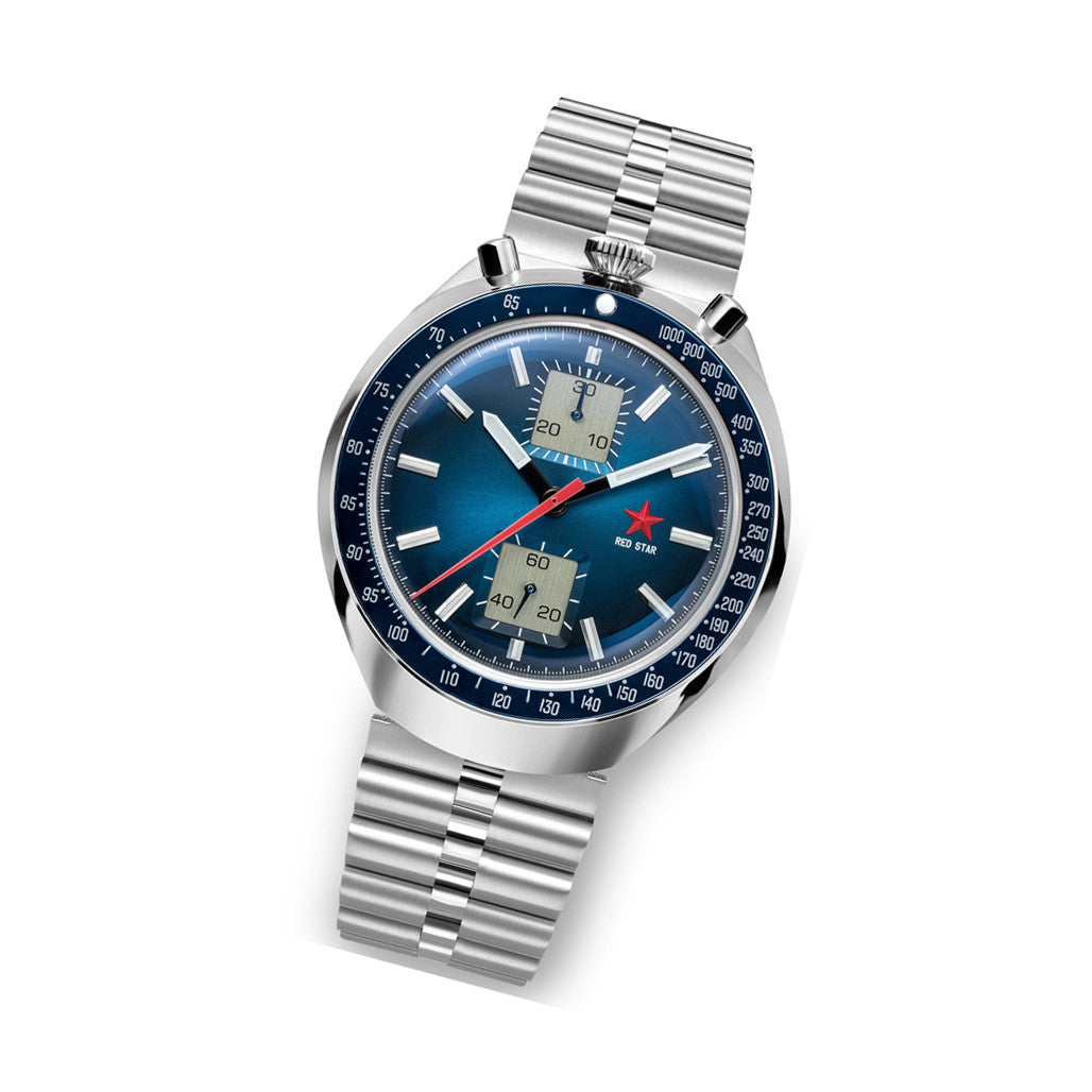 Red Star Bullhead Mechanical Chronograph with Blue Dial #8597G-1