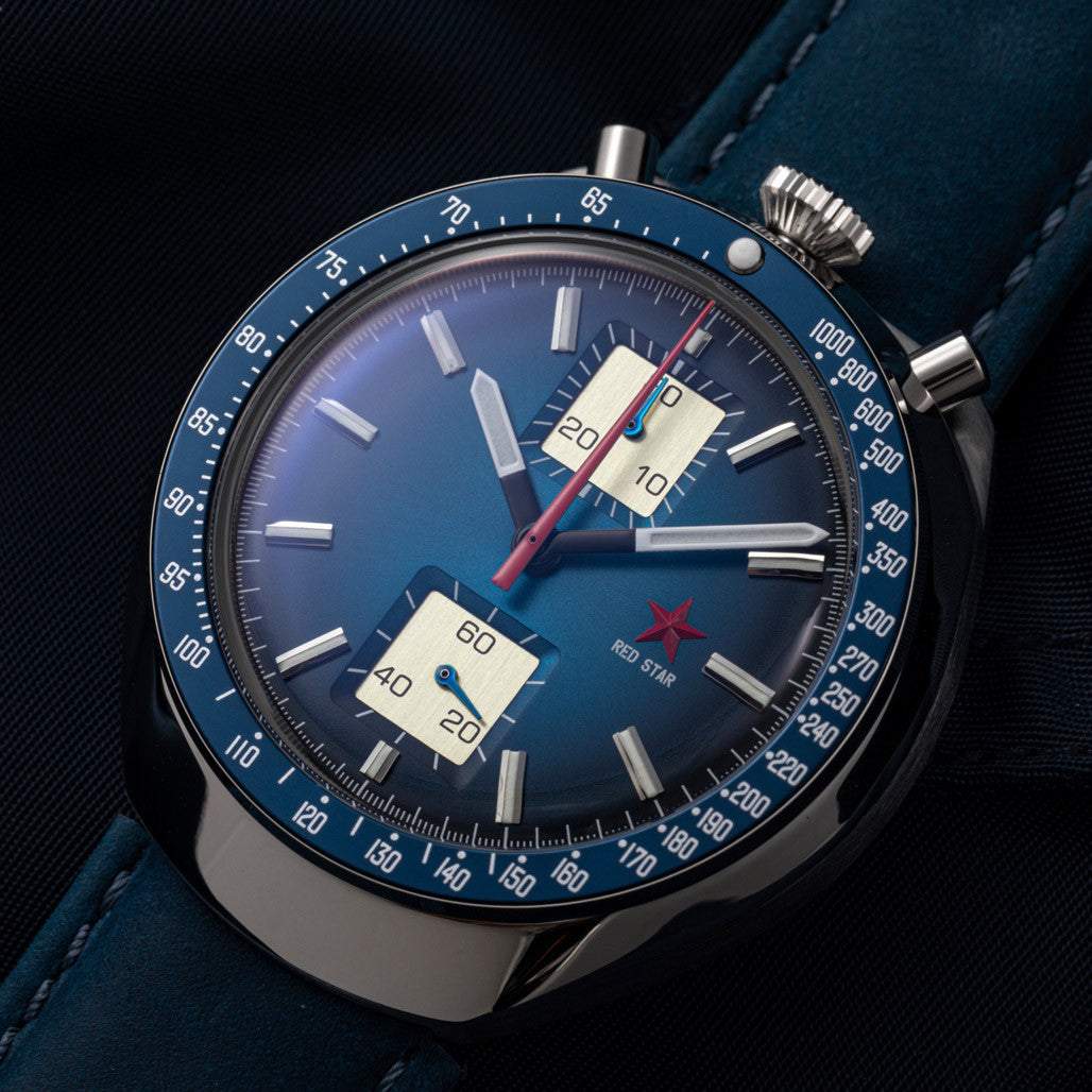 Red Star Bullhead Mechanical Chronograph with Blue Dial #8597G-1