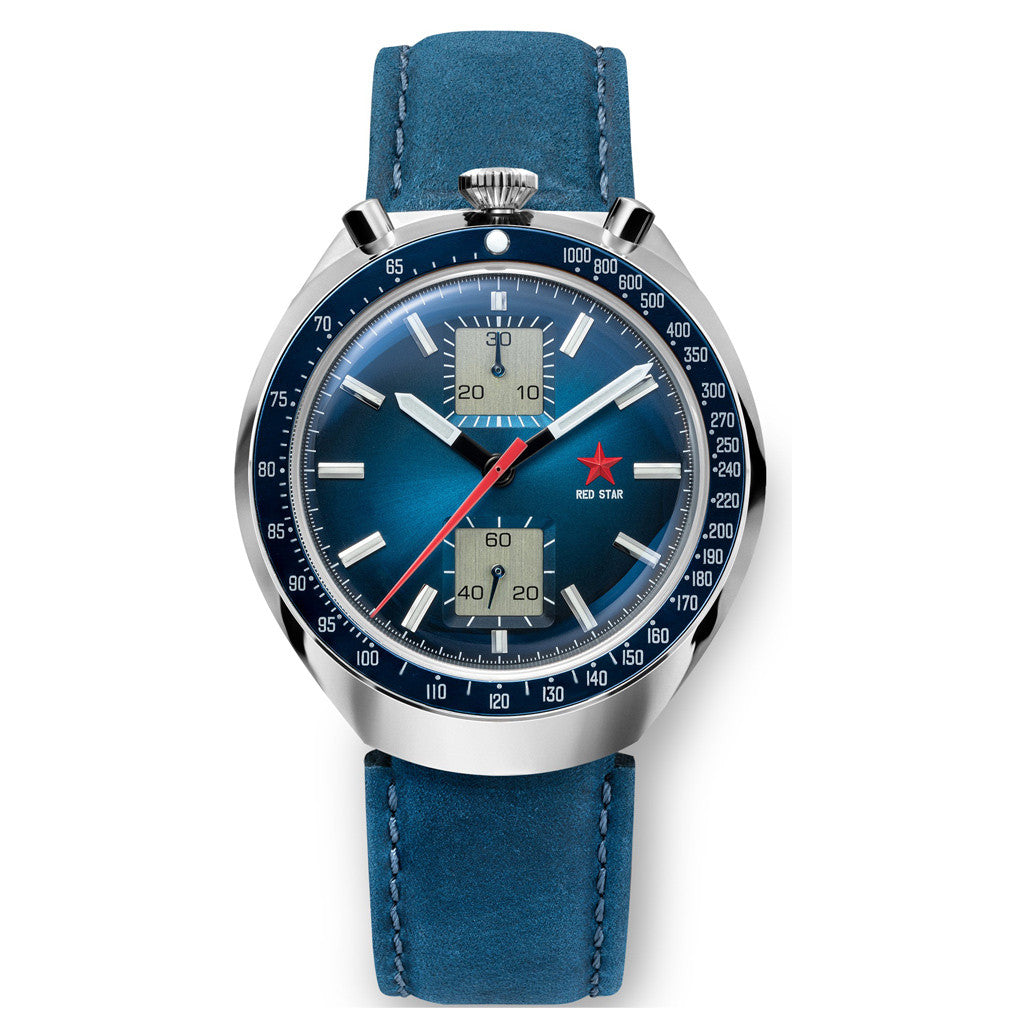 BWL ラッキースターリング レッドストーンモデル Red Star Bullhead Mechanical Chronograph with Blue Dial #8597G-1