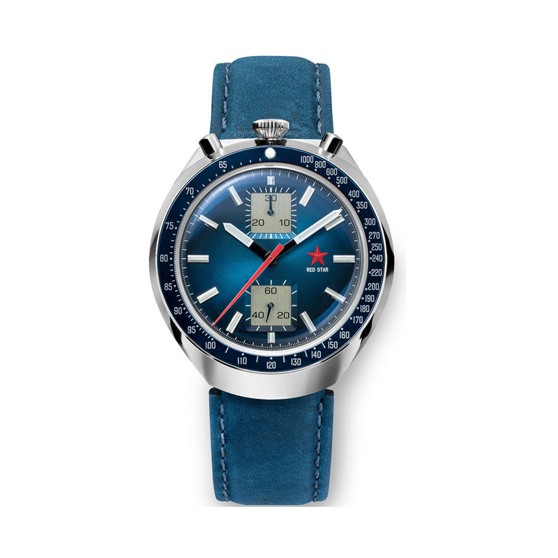 Red Star Bullhead Mechanical Chronograph with Blue Dial #8597G-1