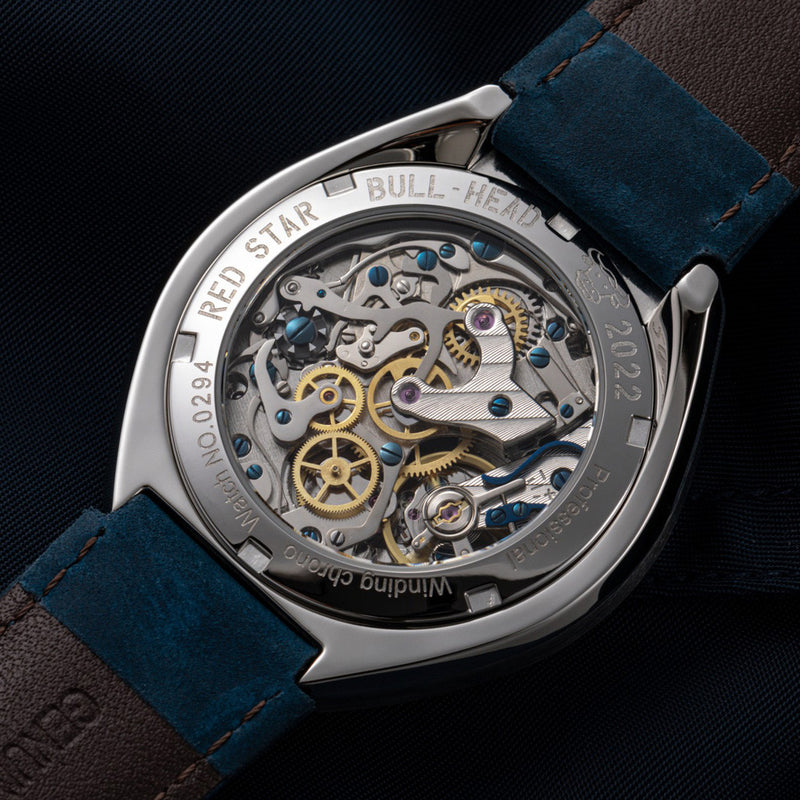 Red Star Bullhead Mechanical Chronograph with Brown Dial #8597G-2 zoom back