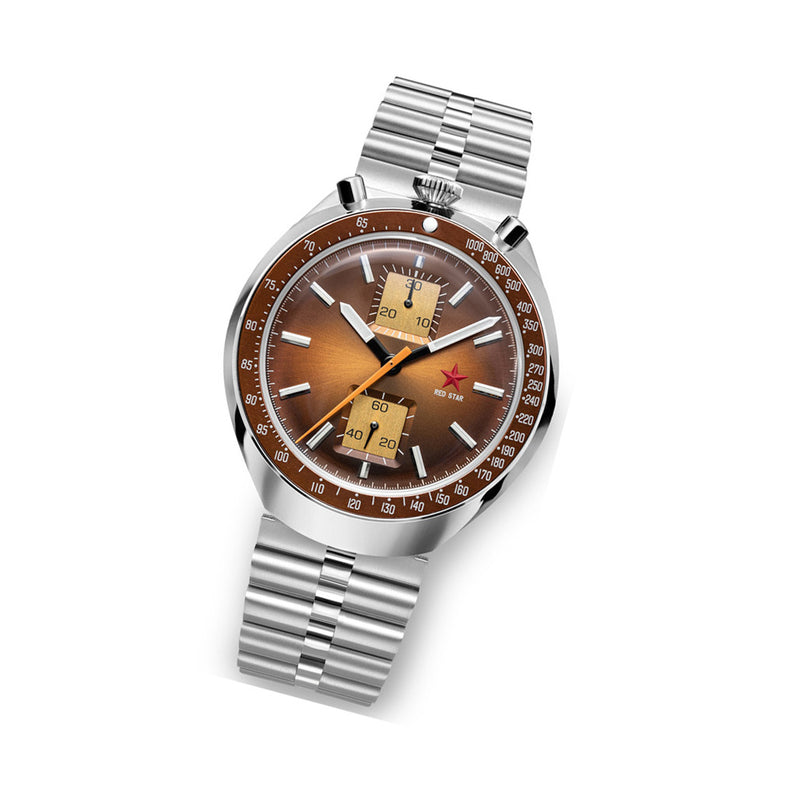Red Star Bullhead Mechanical Chronograph with Brown Dial #8597G-2