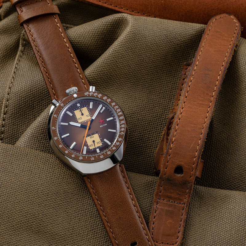 Red Star Bullhead Mechanical Chronograph with Brown Dial #8597G-2 lifestyle